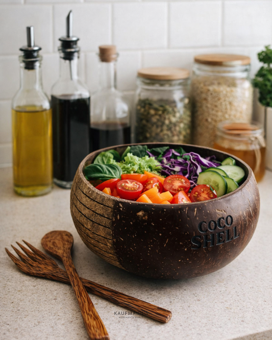 Hand Carved Coconut Shell Bowl with Cutlery